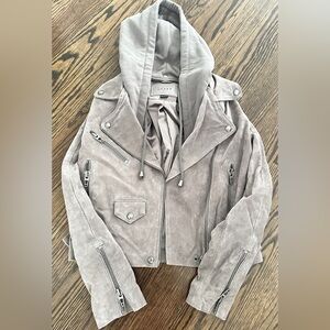 Blank NYC Women's Gray Faux Suede Jacket With Sweatshirt Hood